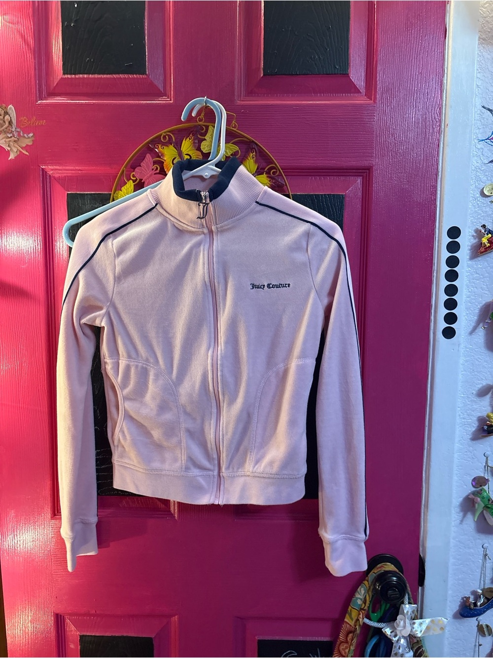 Juicy Couture Light Pink Zip-Up Track Jacket with Black Trim